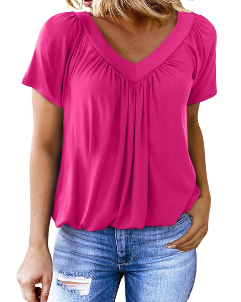 T-shirt oversize Solara pour femme – Haut d'été à col V, manches courtes, couleur unie décontractée 4
