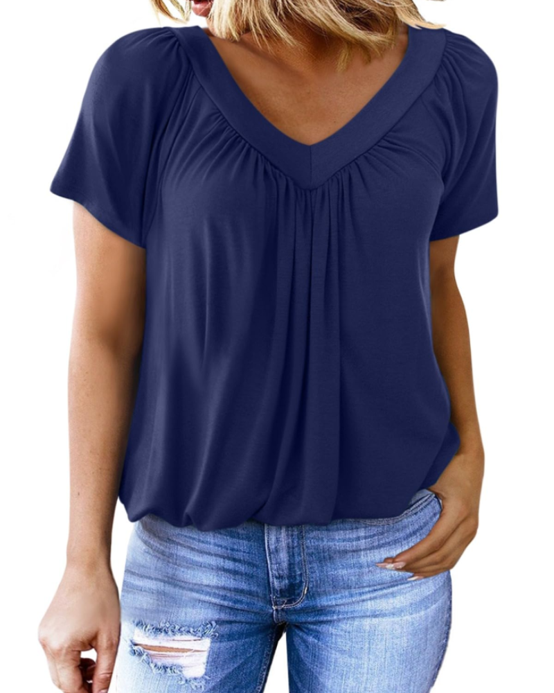 T-shirt oversize Solara pour femme – Haut d'été à col V, manches courtes, couleur unie décontractée 5