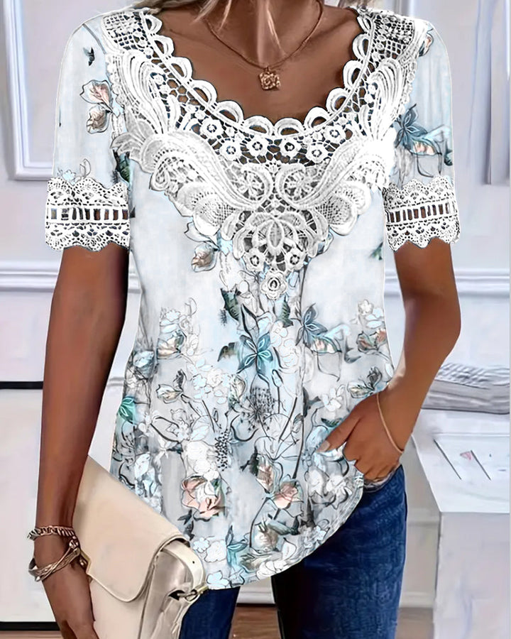 T-shirt à Imprimé Floral Mode à Manches Courtes