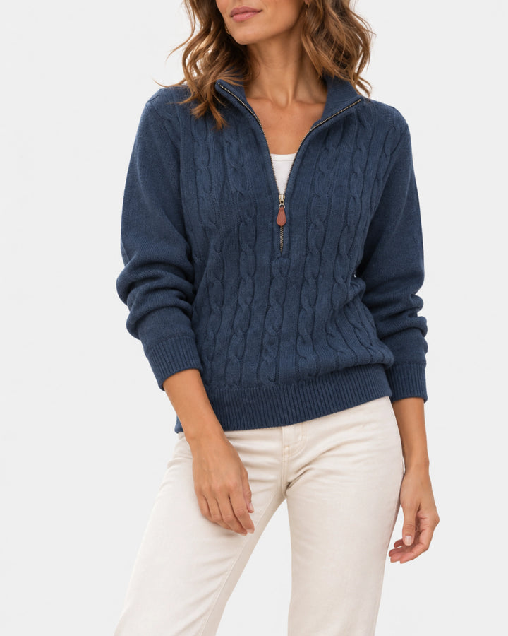 Talia Pull Femme | Maille Torsadée, Col Zippé 1