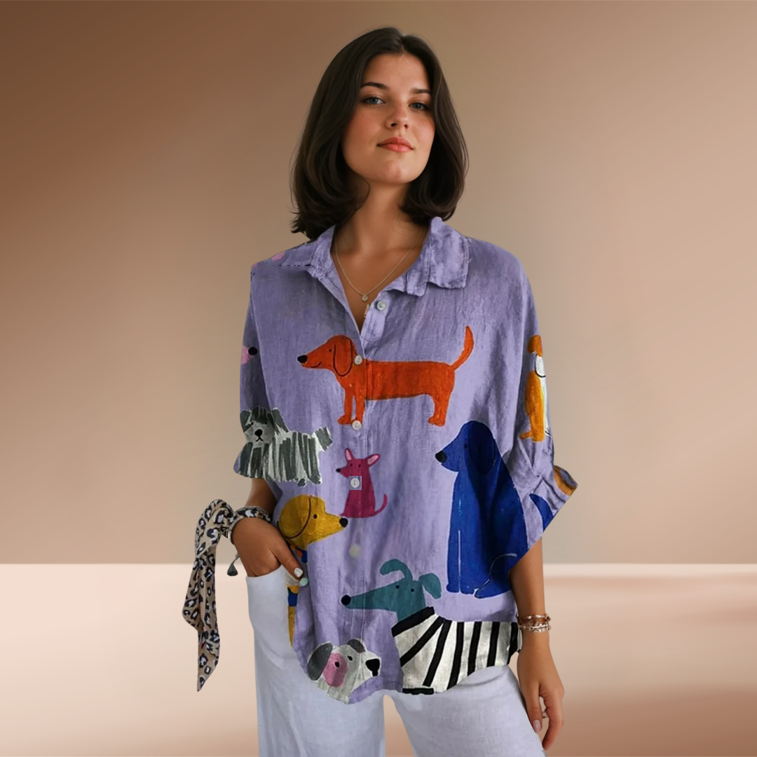 Elle | Casual Shirt met Leuk Hondenprint