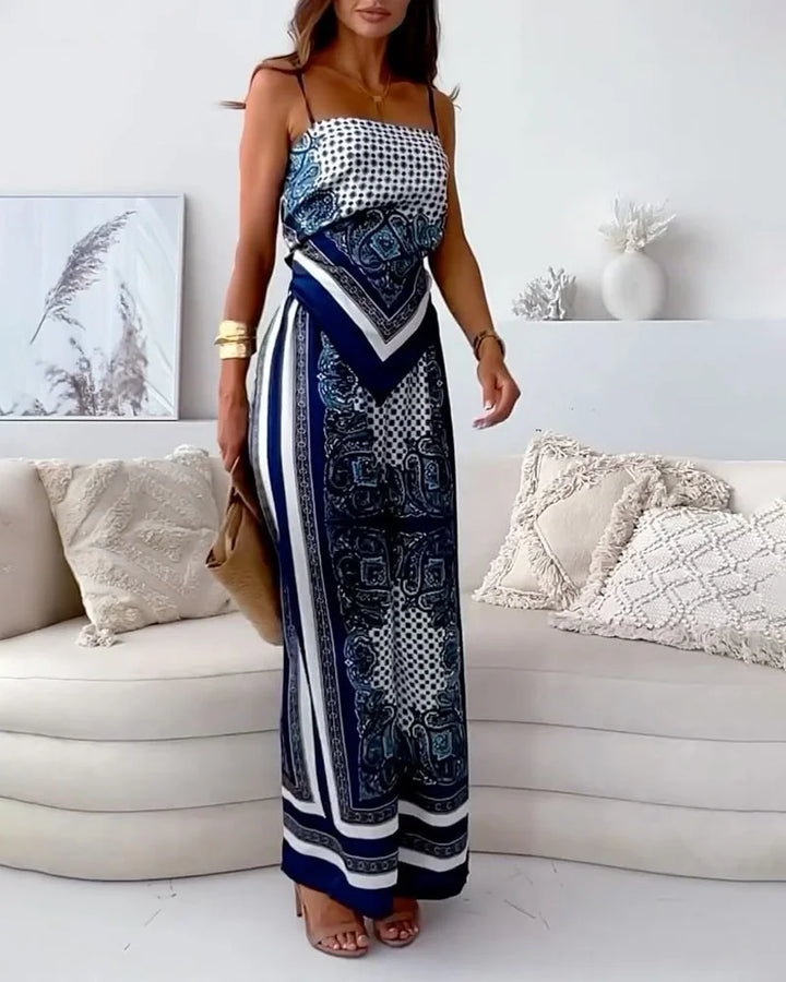 Alya | Ensemble élégant en deux pièces avec gilet et pantalon imprimé avec lacets