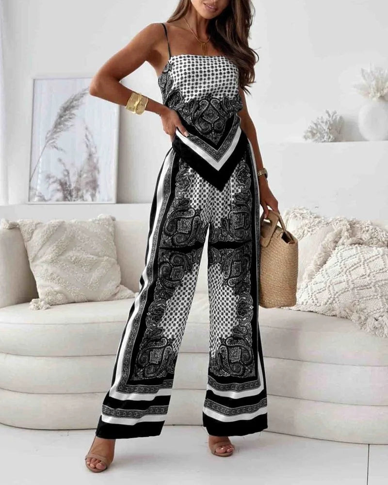 Alya | Ensemble élégant en deux pièces avec gilet et pantalon imprimé avec lacets