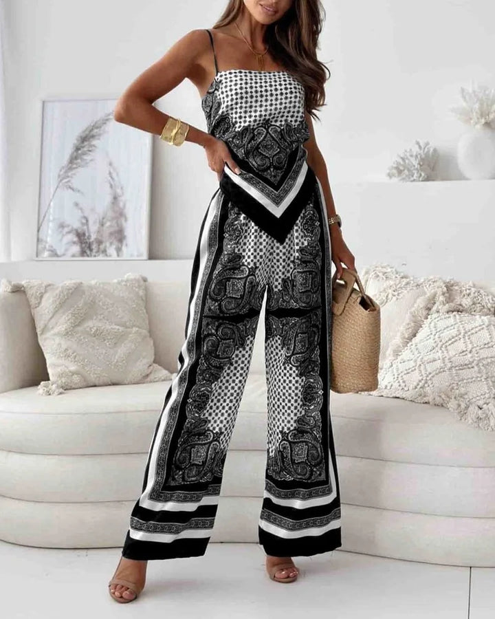 Alya | Ensemble élégant en deux pièces avec gilet et pantalon imprimé avec lacets