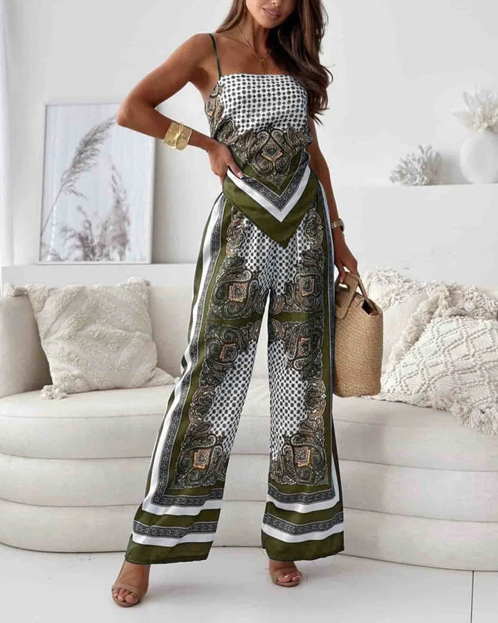 Alya | Ensemble élégant en deux pièces avec gilet et pantalon imprimé avec lacets