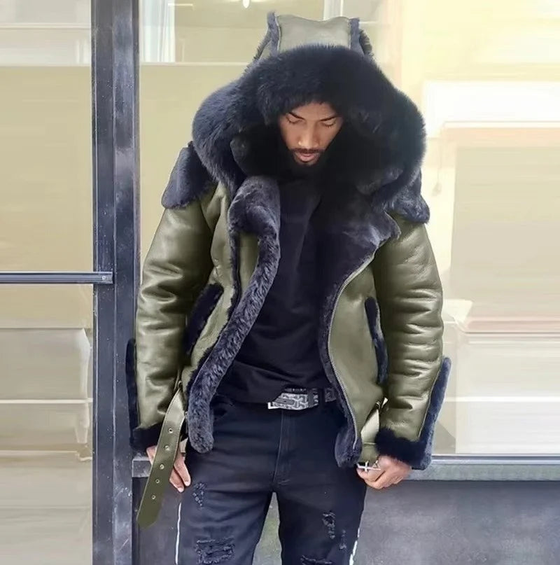 Varek Veste Hiver Homme | Cuir, Col en Fourrure, Doublure en Laine 1