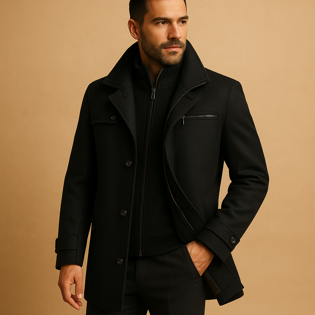 Manteau pour hommes | Manteau long à col classique et fermeture avant