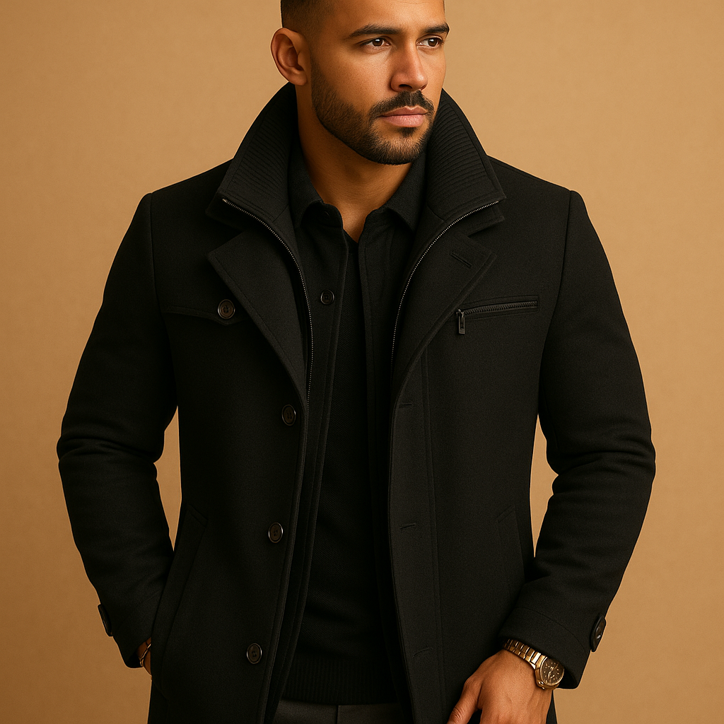 Manteau pour hommes | Manteau long à col classique et fermeture avant