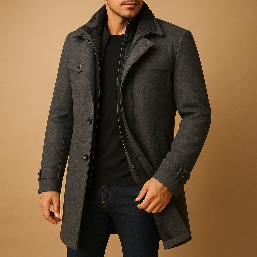 Manteau pour hommes | Manteau long à col classique et fermeture avant