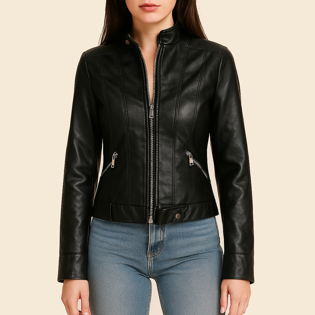 Veste en cuir pour femme | Manches longues et coupe classique