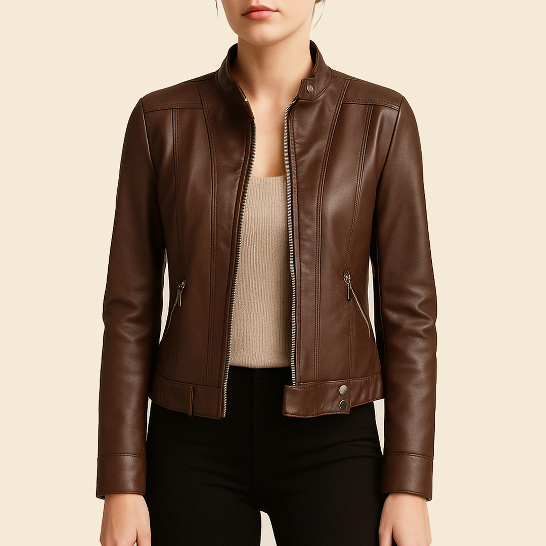 Veste en cuir pour femme | Manches longues et coupe classique