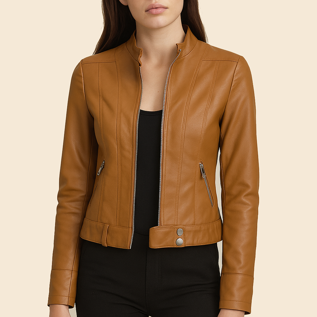 Veste en cuir pour femme | Manches longues et coupe classique