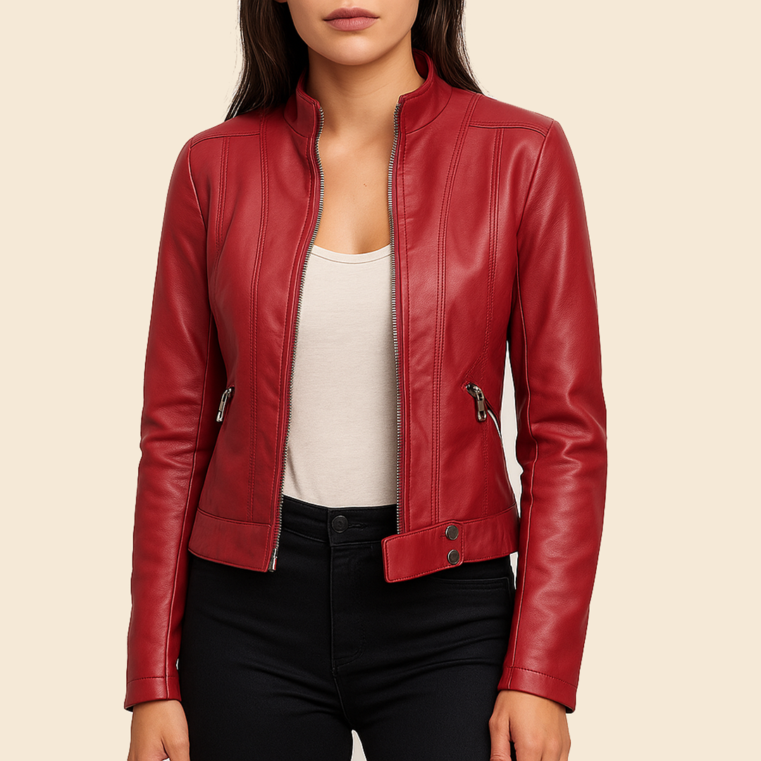 Veste en cuir pour femme | Manches longues et coupe classique