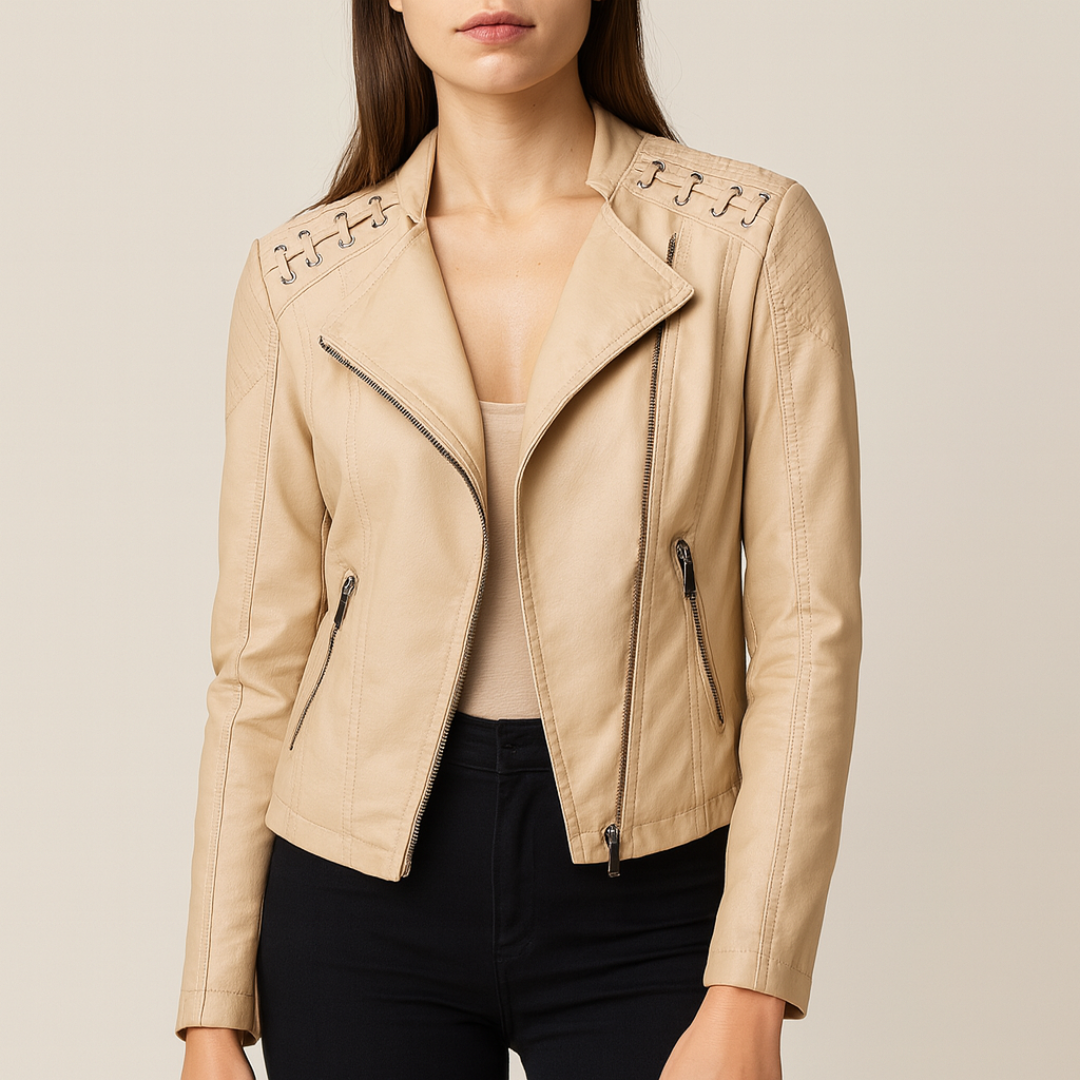 Veste en cuir pour femme | Fermeture éclair et manches longues