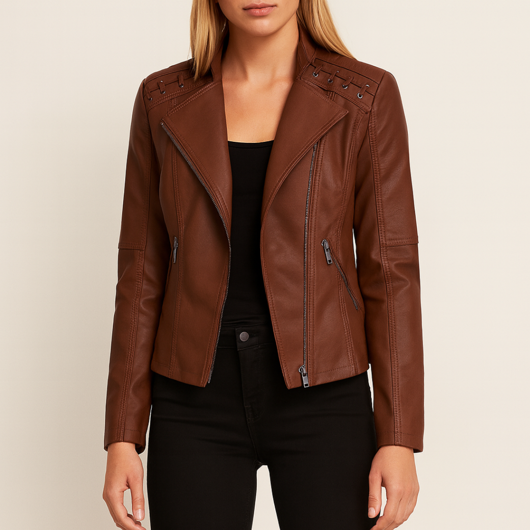 Veste en cuir pour femme | Fermeture éclair et manches longues