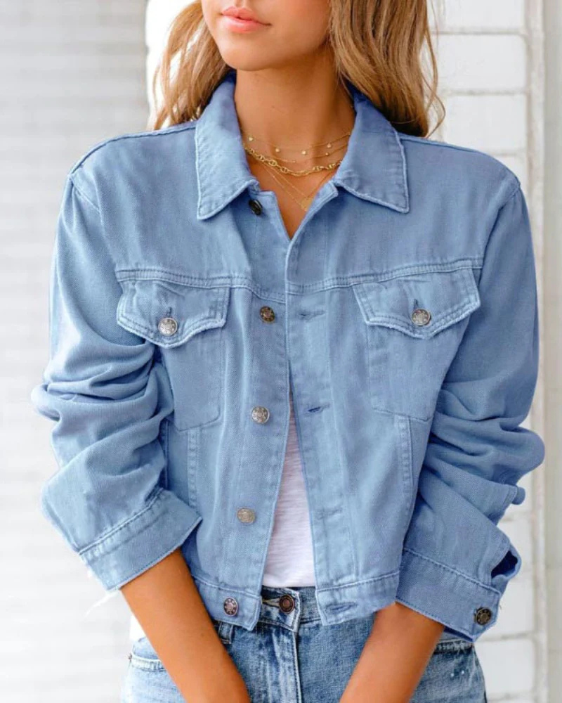 Veste en jean avec poches poitrine | Vêtements d'extérieur décontractés pour femme 0