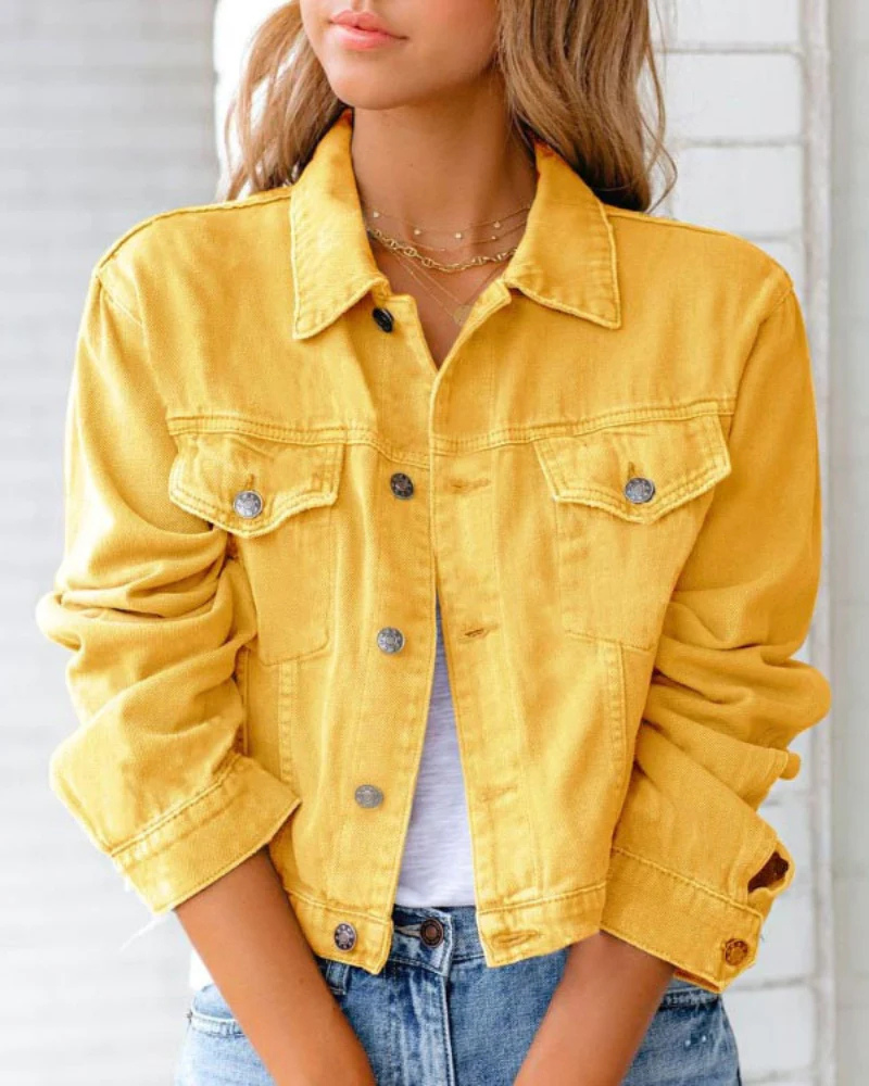 Veste en jean avec poches poitrine | Vêtements d'extérieur décontractés pour femme 3