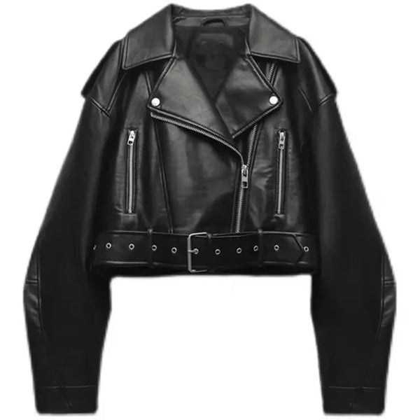 Veste femme courte avec ceinture et fermeture éclair