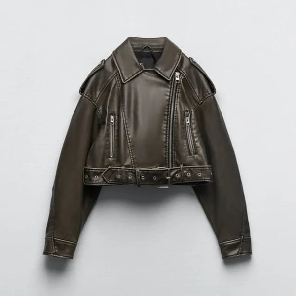 Veste femme courte avec ceinture et fermeture éclair