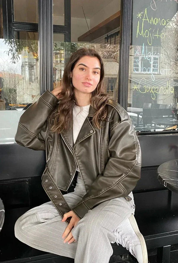 Veste femme courte avec ceinture et fermeture éclair