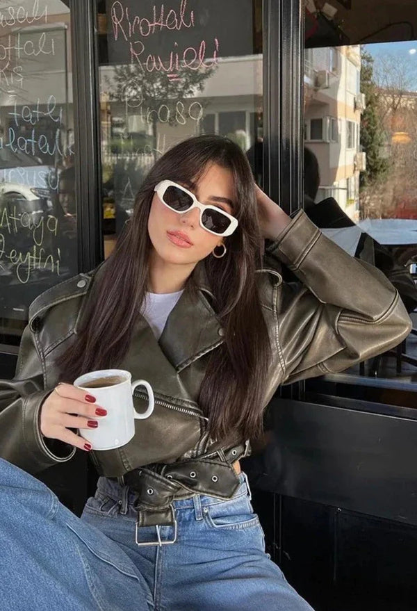 Veste femme courte avec ceinture et fermeture éclair