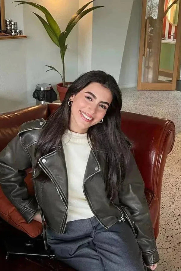 Veste femme courte avec ceinture et fermeture éclair