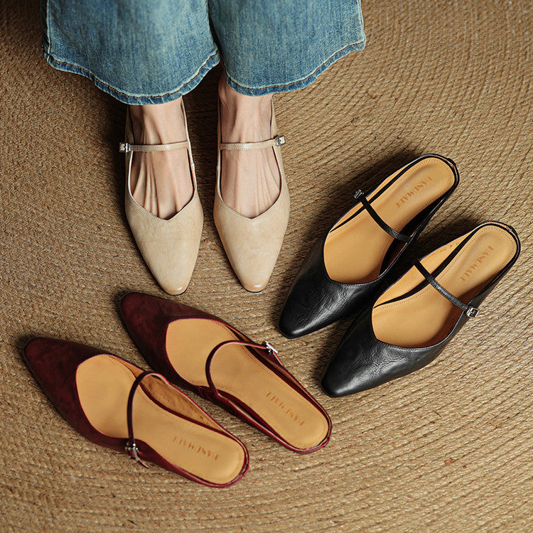 Virelia | Mules Mary Jane en cuir, bout pointu et raffiné, confort 6
