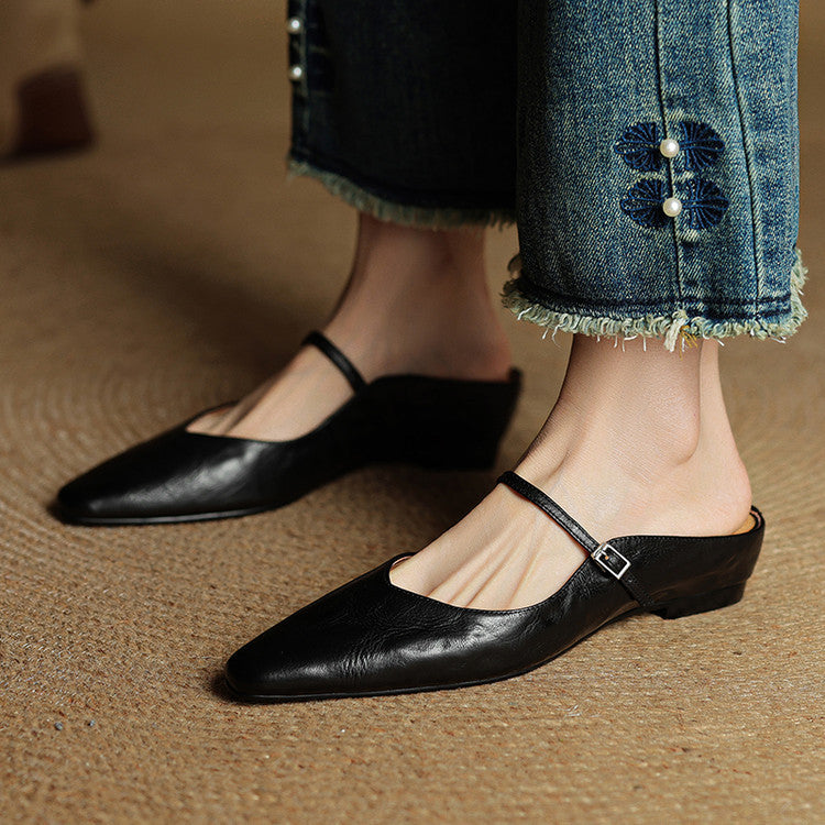 Virelia | Mules Mary Jane en cuir, bout pointu et raffiné, confort 9