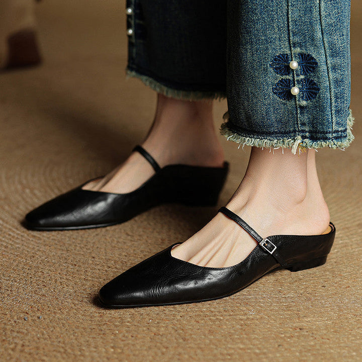 Virelia | Mules Mary Jane en cuir, bout pointu et raffiné, confort 9