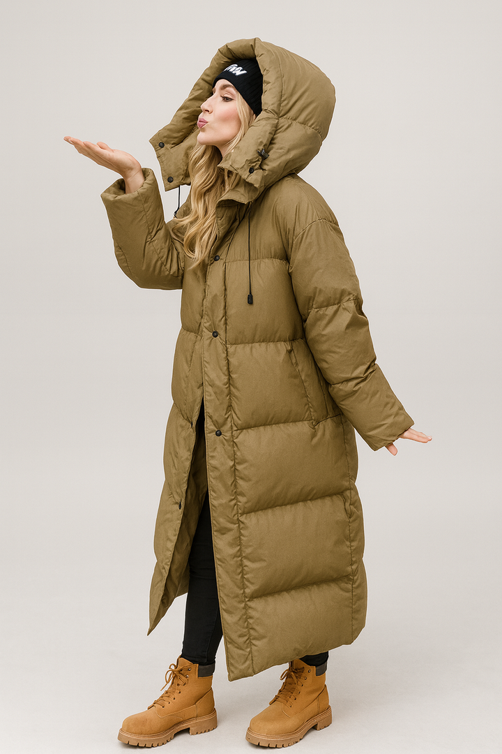 Doudoune pour femme | Doudoune longue matelassée à capuche avec fermeture