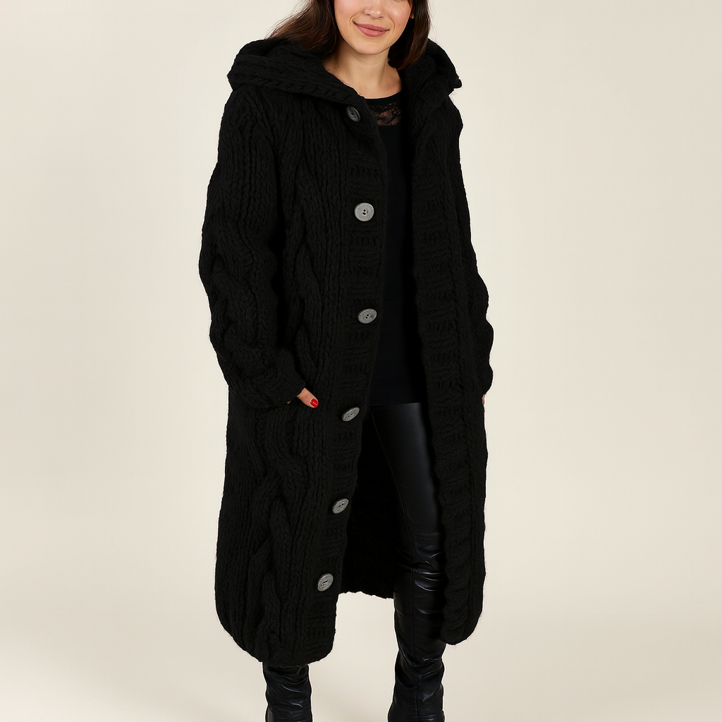 Veste longue pour femme | Manteau tricoté à capuche ouverte