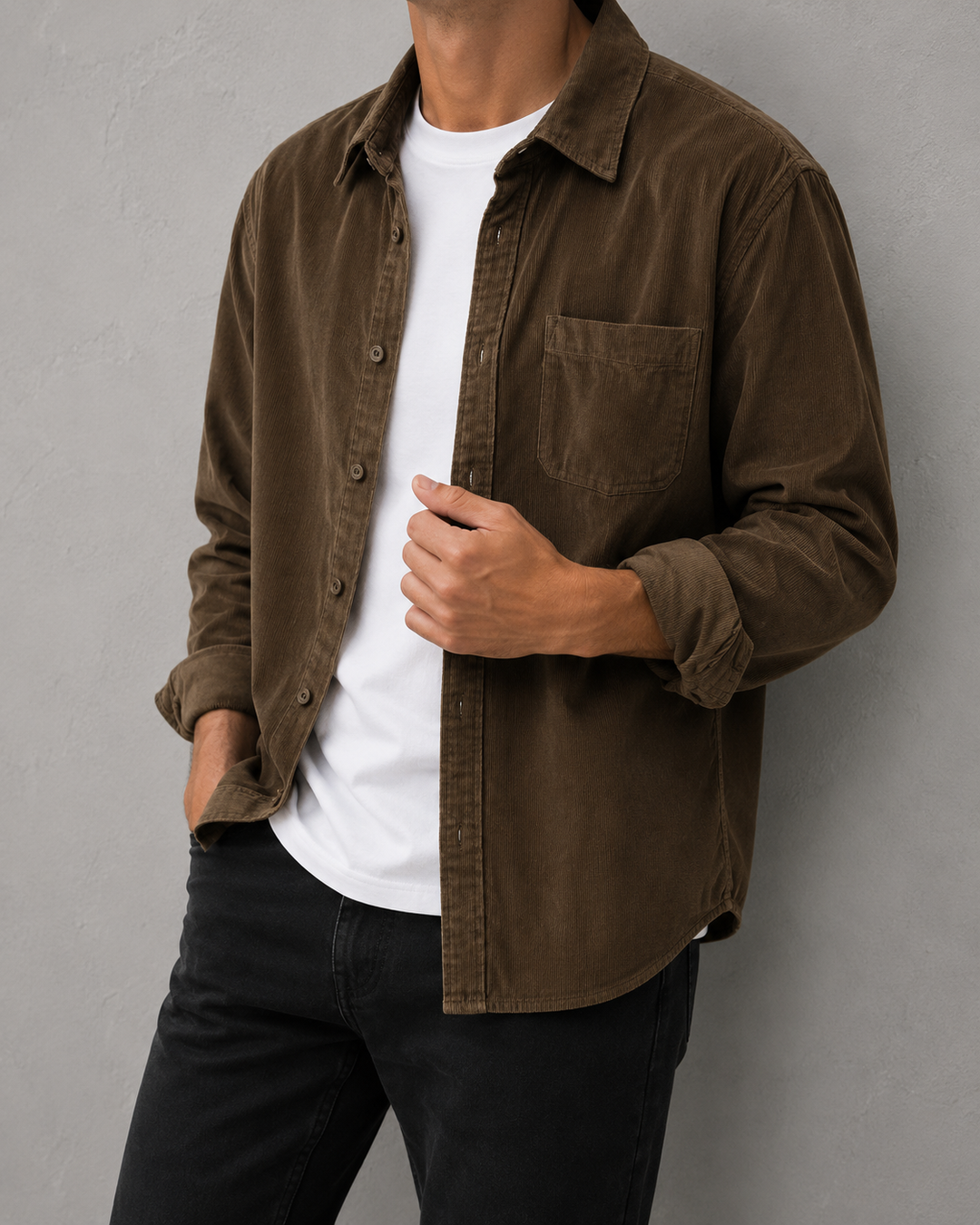 Chemise homme velours côtelé manches longues
