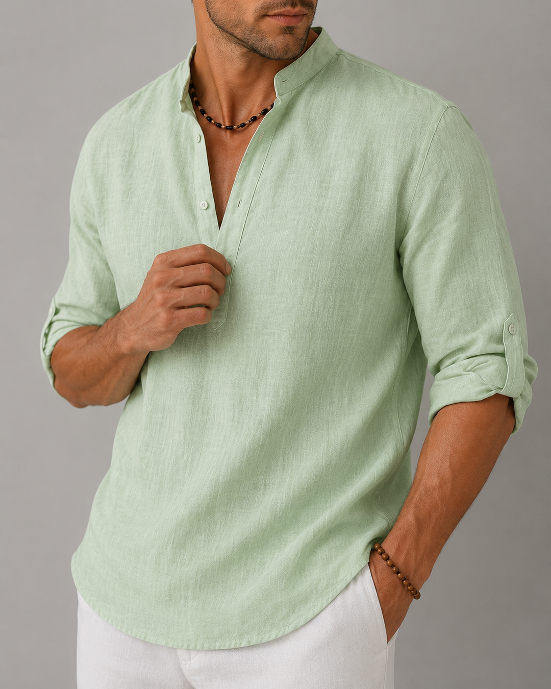 Chemise homme coupe ample col en V manches longues