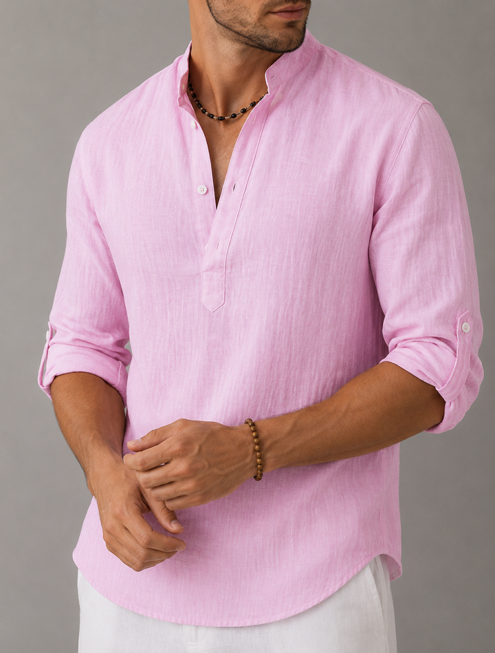 Chemise homme coupe ample col en V manches longues