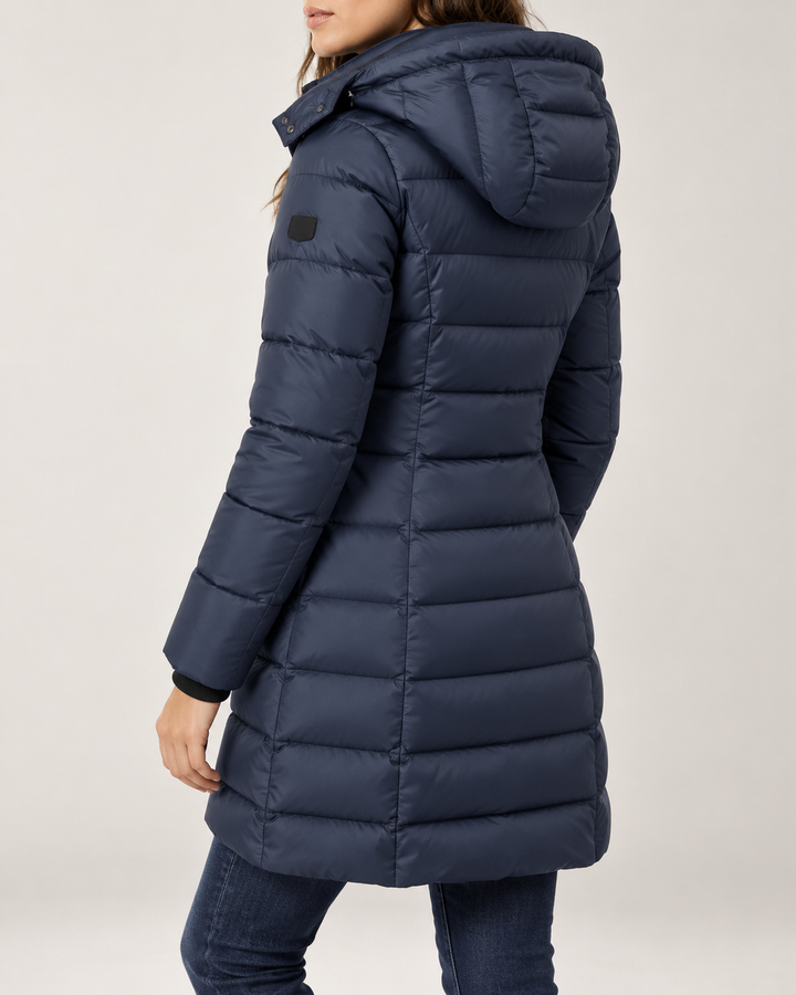 Doudoune Longue Femme Capuche Coupe Cintrée Fermeture Zippée – Ombline