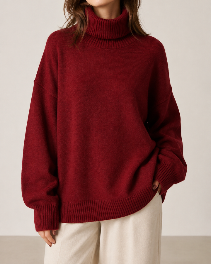 Pull femme col roulé coupe ample manches longues automne