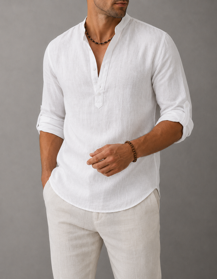 Chemise homme coupe ample col en V manches longues