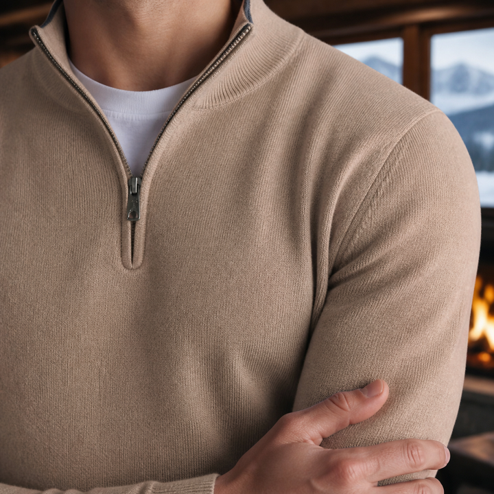Męski sweter Bruno w kolorze khaki, detal dzianiny