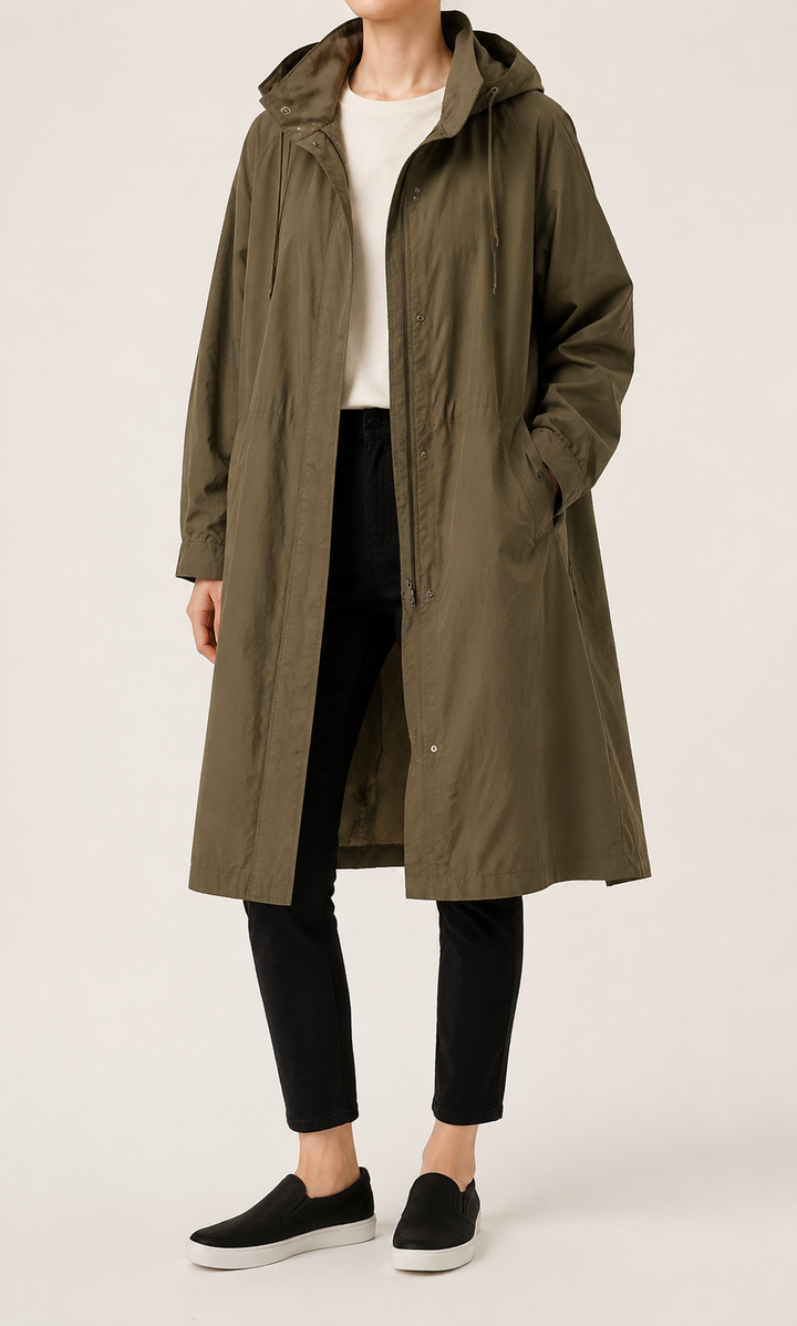 Trench-Coat Femme Imperméable à Capuche Ceinture Nouée – Édith