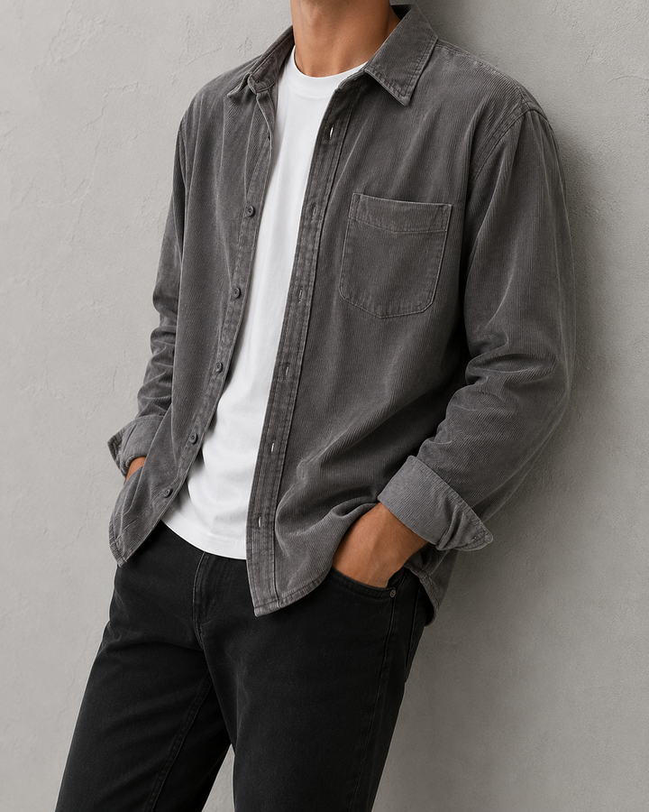 Chemise homme velours côtelé manches longues