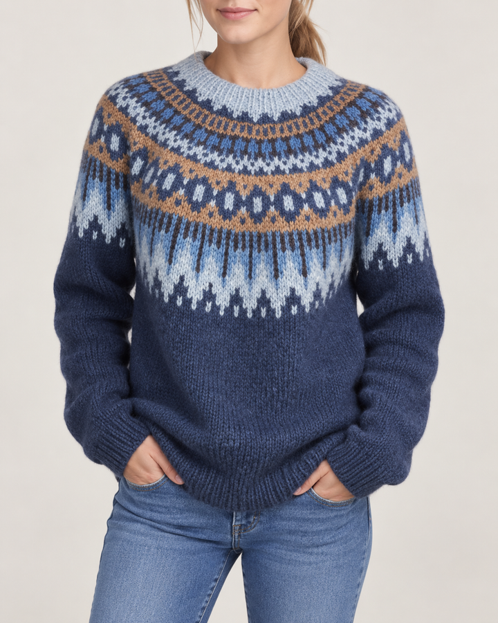 Pull Femme Motif Nordique Col Rond Manches Longues – Doriane