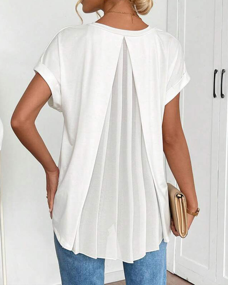 Short Sleeve Solid Color Patchwork T-Shirt