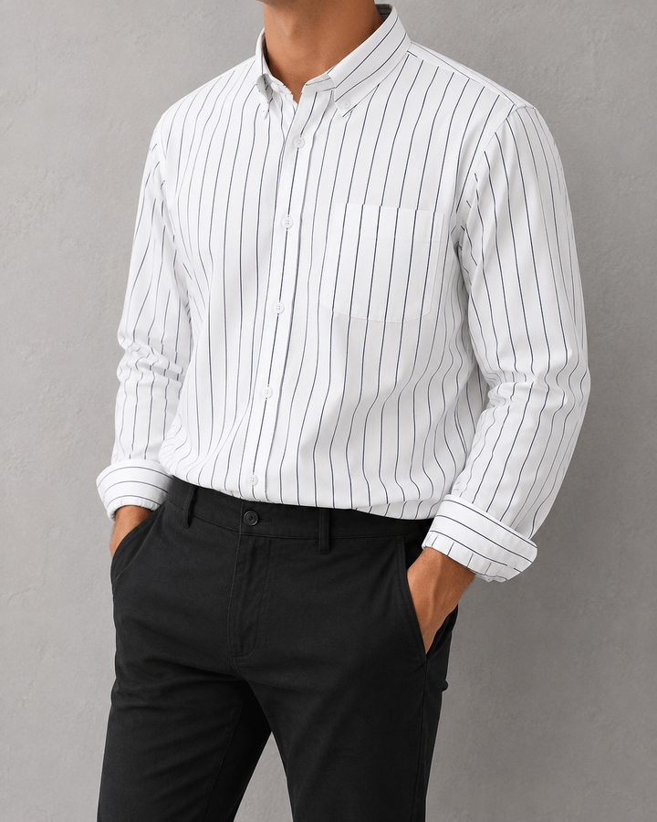 Chemise homme manches longues col boutonné rayée