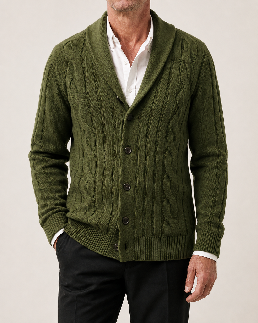 Cardigan Homme Torsadé Col Châle Fermeture Boutonnée – Amable