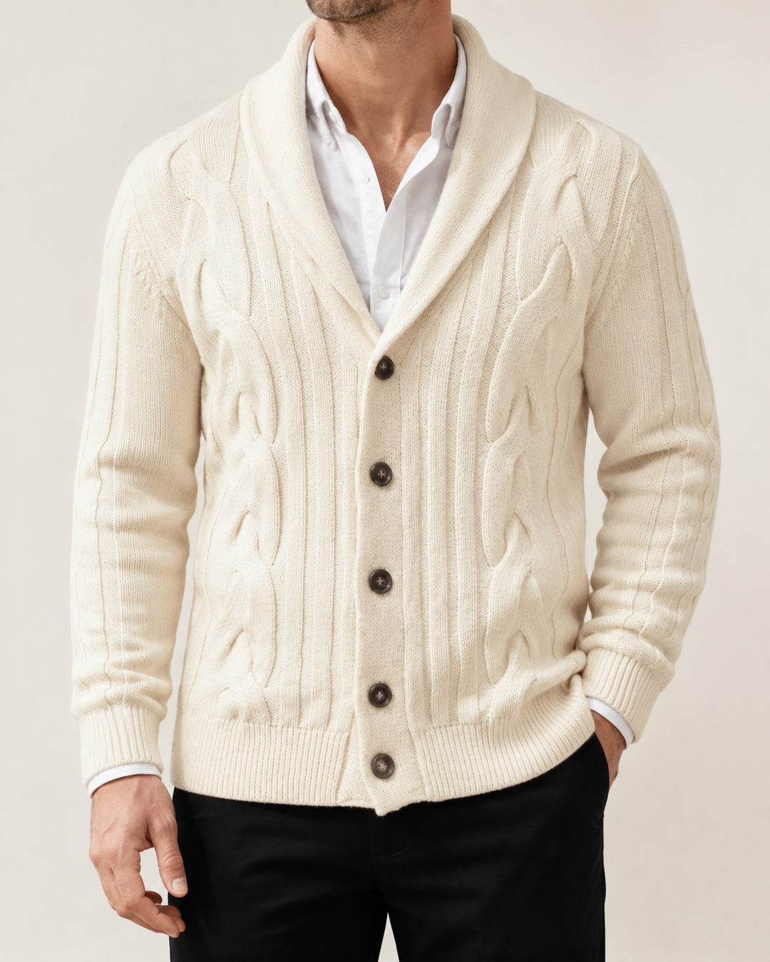 Cardigan Homme Torsadé Col Châle Fermeture Boutonnée – Amable