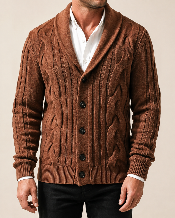 Cardigan Homme Torsadé Col Châle Fermeture Boutonnée – Amable