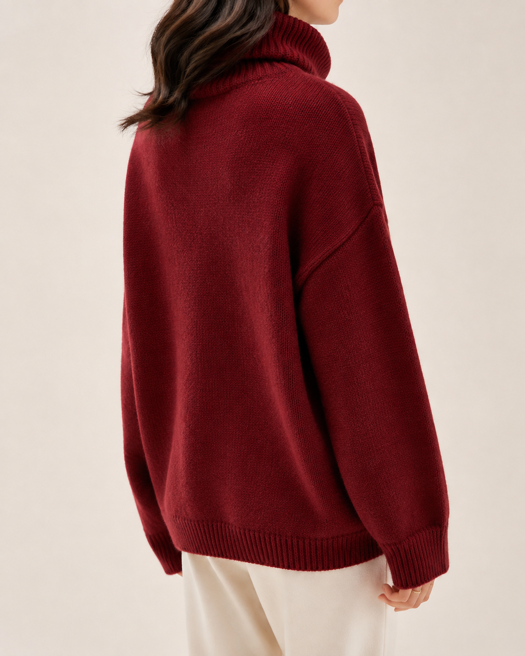 Pull femme col roulé coupe ample manches longues automne
