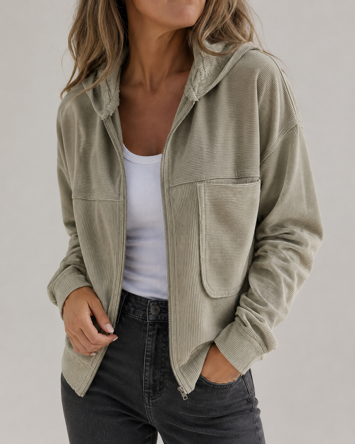 veste à capuche zippée pour femmes | coupe décontractée texture côtelée