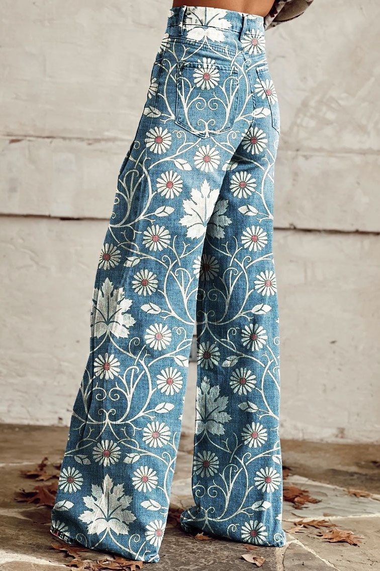 Elodie | Pantalon Large Fleurs Vintage
