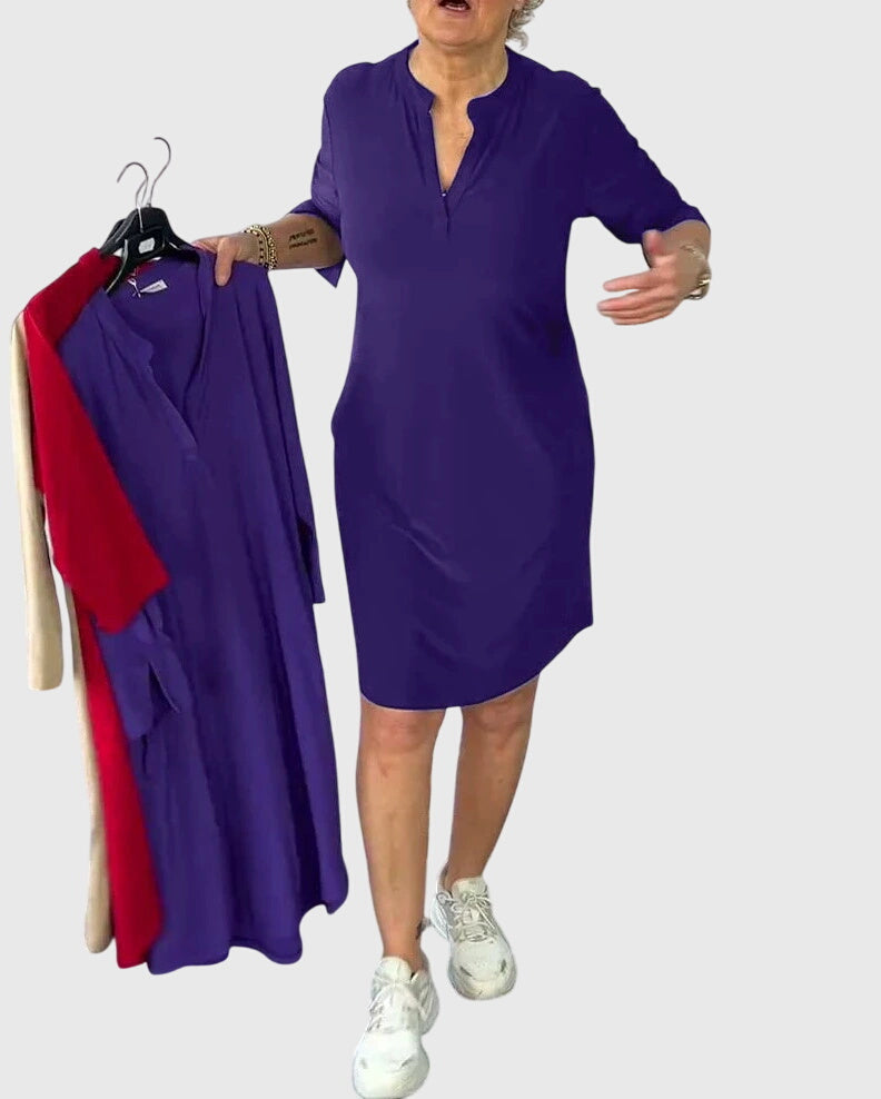 Katherine | Robe Uni à Col V